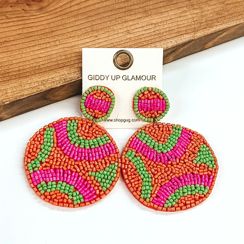 Dainty Earrings for Women-Coastal Groove Beaded Earrings in Orange Mix