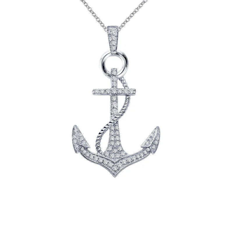 Long Silver Necklace-Lafonn Simulated Diamond Anchor Pendant Necklace P2005CLP