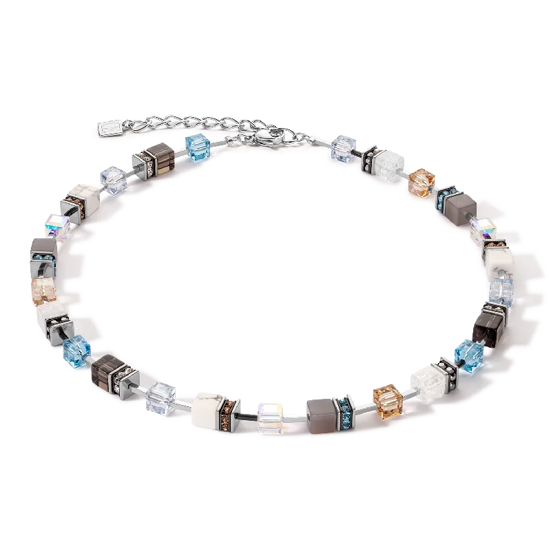 Statement Necklace for Weddings-GeoCUBE® Iconic Statement Precious necklace aqua-beige