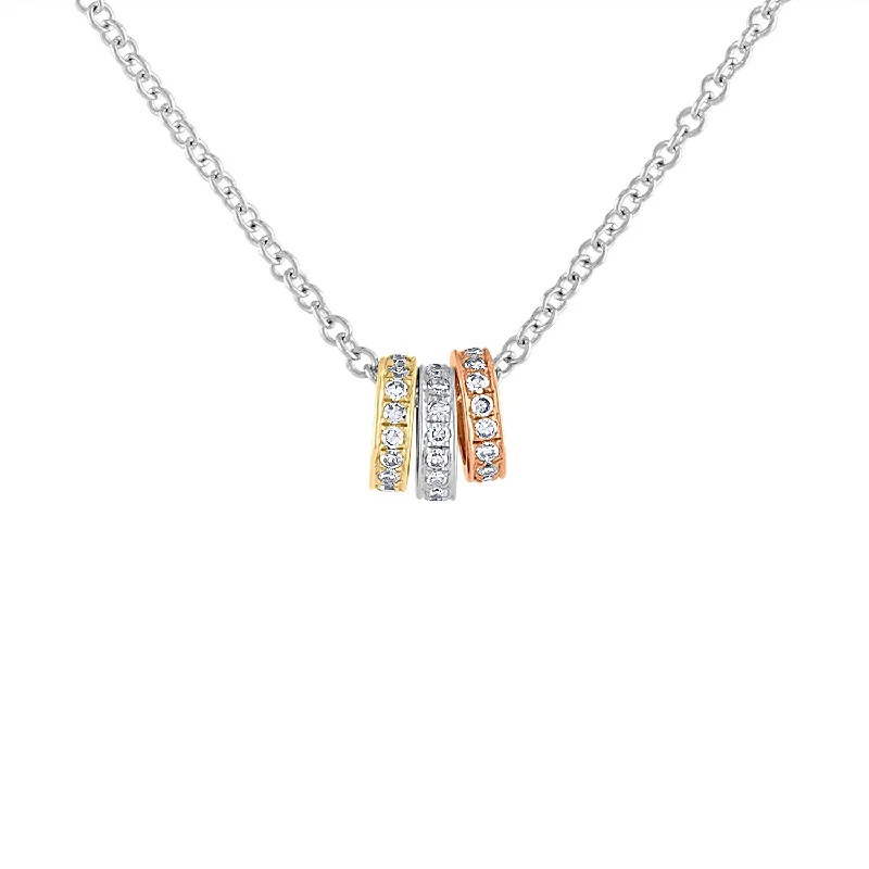 Silver Necklace with Crystal-14KT GOLD TRICOLOR DIAMOND ROLLING CIRCLES NECKLACE