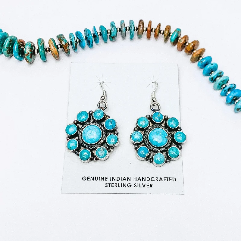 Modern Gold Earrings-Devin Brown | Navajo Handmade Kingman Turquoise Cluster Drop Earrings