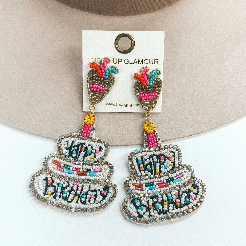 Stunning Wedding Earrings-Happy Birthday Cake Beaded Earrings in Multicolor