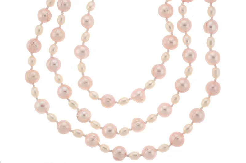 Personalized Gold Necklace-64" Endless Pink and White Pearl Necklace SKU: 190720