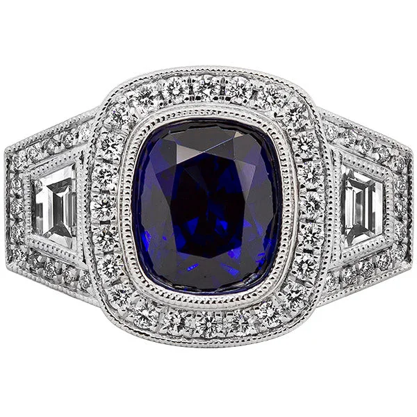 Silver Promise Ring-Gems of Distinction Collection's Platinum 4.21ct Sapphire & 1.22ctw Diamond Ring