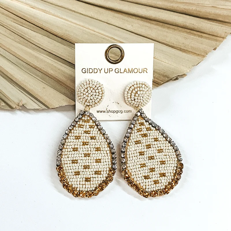 Round Hoop Earrings-Teardrop Beaded and Crystal Statement Earrings in Ivory