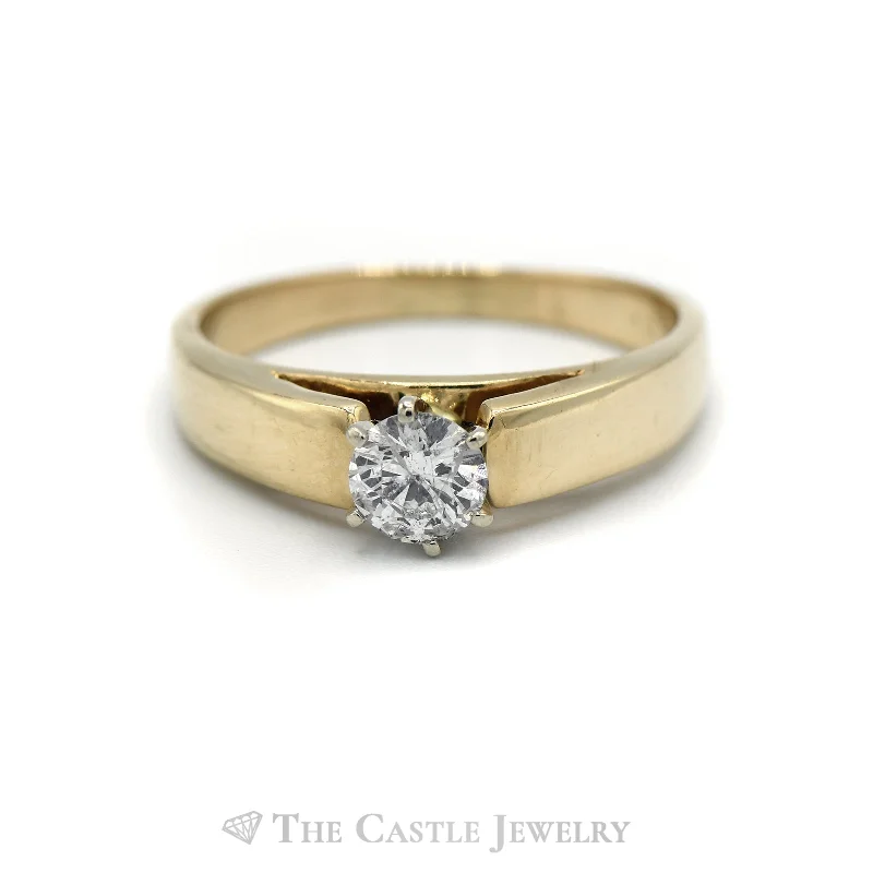 Simple Silver Ring-.57 Carat Round Diamond Solitaire Engagement Ring in 14KT Yellow Gold