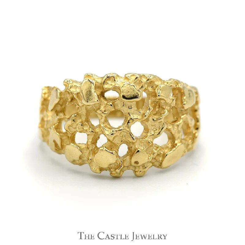 Customizable Birthstone Ring-10k Yellow Gold Open Nugget Designed Ring - Size 7.25