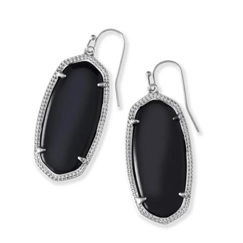 Wedding Earrings with Pearls-Kendra Scott | Elle Silver Drop Earrings in Black Opaque Glass