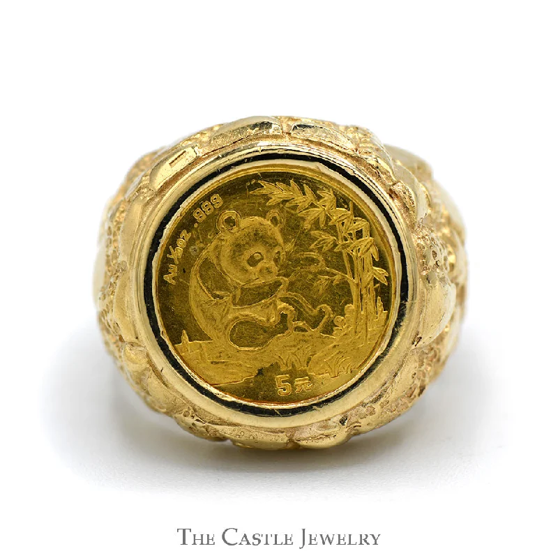 Custom Wedding Ring Set-5 Yuan 1994 Panda Coin Ring in Nugget Style 10k Yellow Gold Mounting