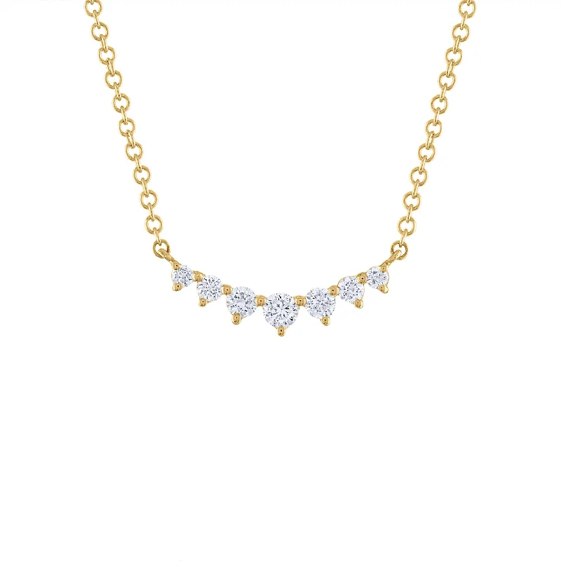 Chunky Statement Necklace-14KT GOLD DIAMOND SEVEN PRONG CURVE NECKLACE