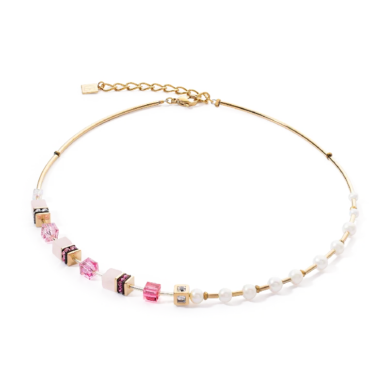 Personalized Gold Necklace-Necklace GeoCUBE® Fusion Precious Pearl Mix gold-pink