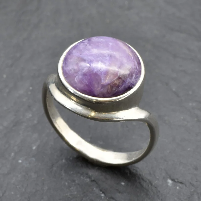 Stackable Rings for Women-Charoite Ring - Purple Statement Ring - Large Round Ring