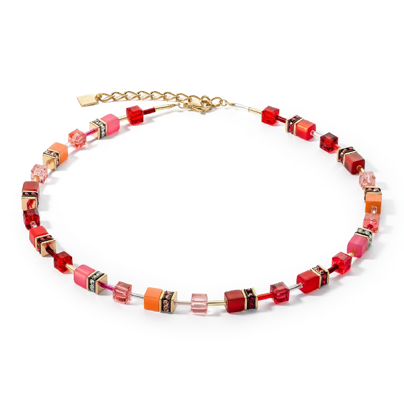 Elegant Birthstone Necklace-GeoCUBE® Iconic necklace gold red