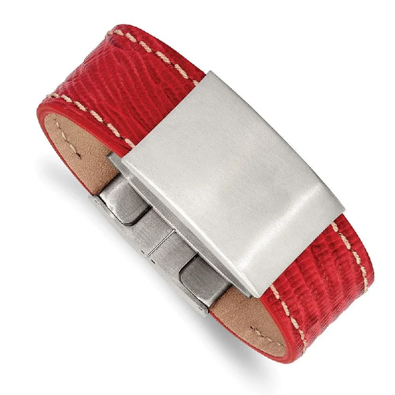 Colorful Beaded Stretch Bracelet-Stainless Steel Brushed Red Leather 8in ID Bracelet