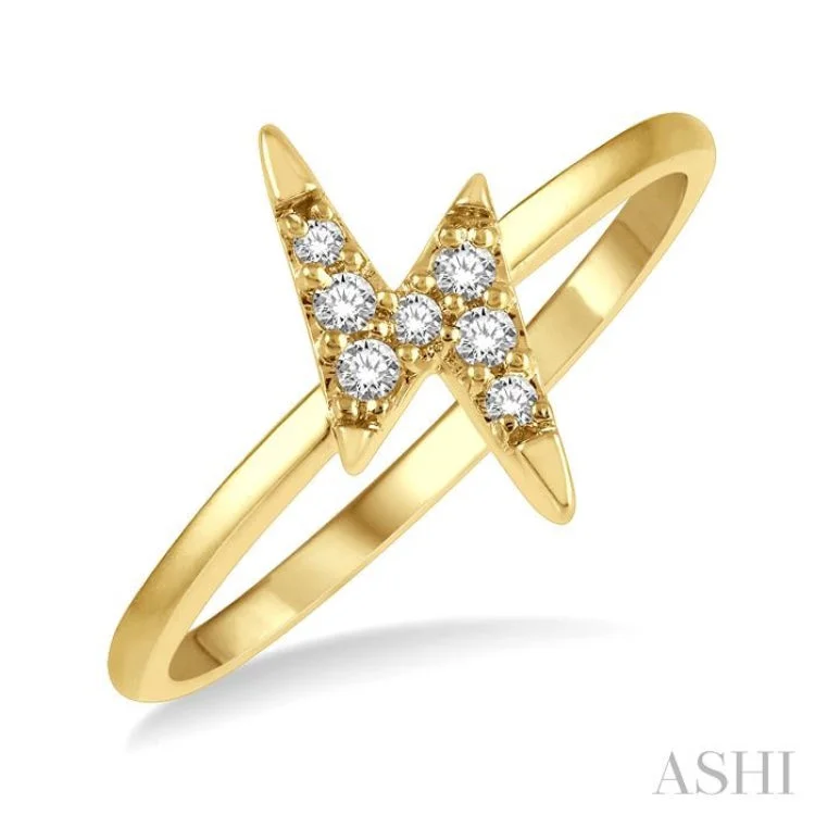 Elegant Wedding Band with Diamonds-1/10 Ctw Lightning Bolt Round Cut Diamond Petite Fashion Ring in 10K Yellow Gold