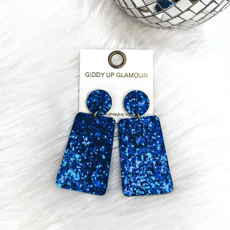 Charming Earrings for Women-Excellent Taste Glitter Rectangle Drop Earrings in Blue