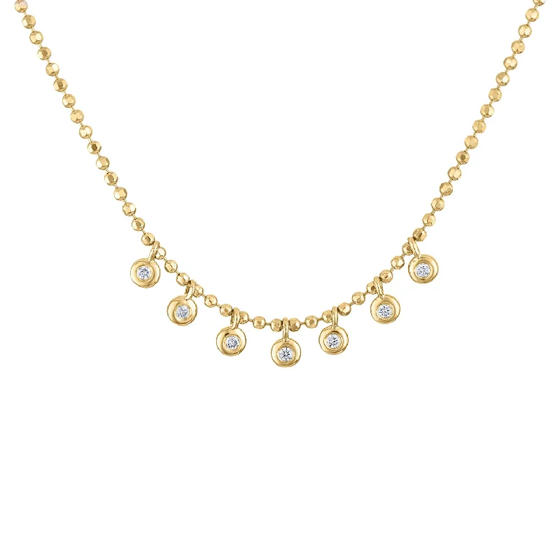 Vintage Pearl Necklace-14KT GOLD DIAMOND BEZEL DROP BALL NECKLACE