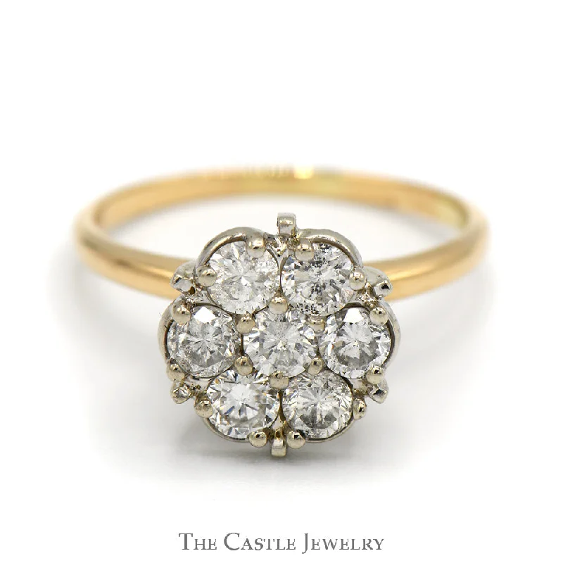 Custom Sterling Silver Ring-1cttw 7 Diamond Flower Cluster Ring in 14k Yellow Gold