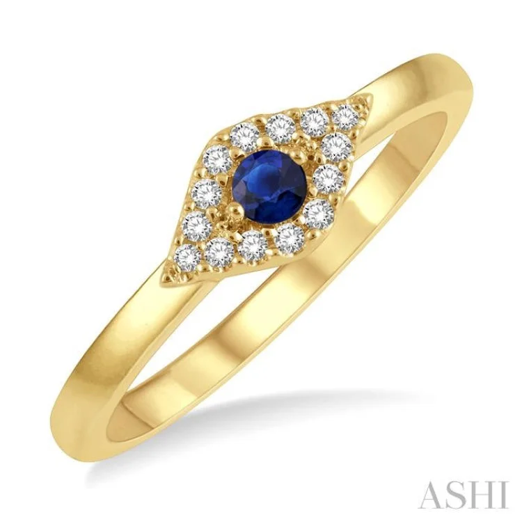 Gold Wedding Ring-1/10 Ctw Evil Eye Round Cut Diamond & 2.60MM Sapphire Precious Ring in 10K Yellow Gold