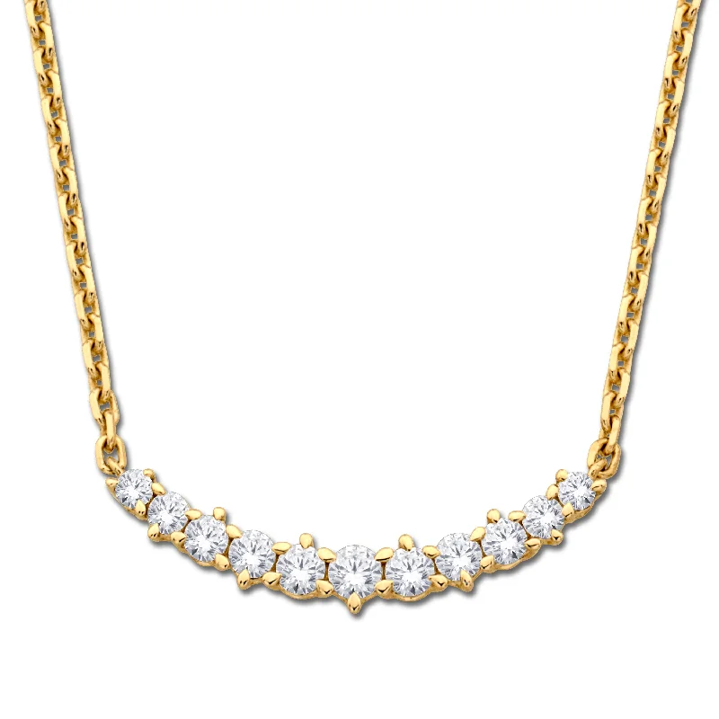 Dainty Gold Necklace-14K Yellow Gold 0.28ct. Diamond Curved Bar Necklace