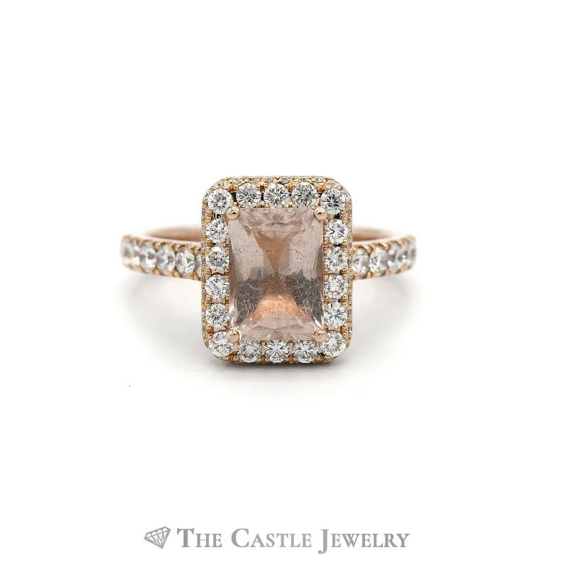 Simple Platinum Wedding Band-Neil Lane Radiant Cut Morganite Ring with 1cttw Diamond Accents in 14k Rose Gold