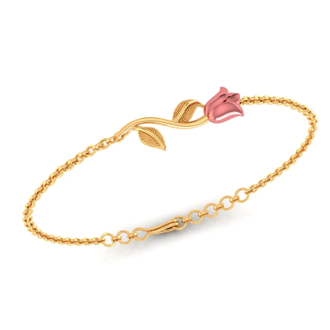 Handmade Charm Bracelet for Women-22K (916) Gold Bracelet With Rose Motif And Interlinked Chains Design