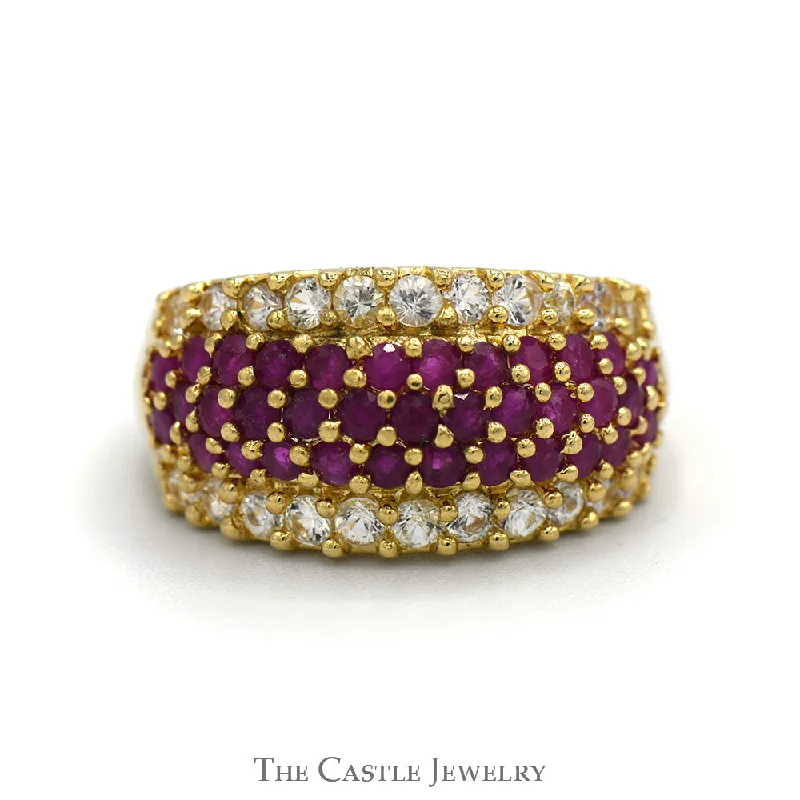 Gold Ring with Rubies-Ruby and White Sapphire Cluster Dome Ring in 14k Yellow Gold