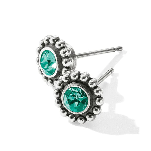 Chic Bridal Earrings-Brighton | Silver Tone Twinkle Mini Post Earrings in Emerald