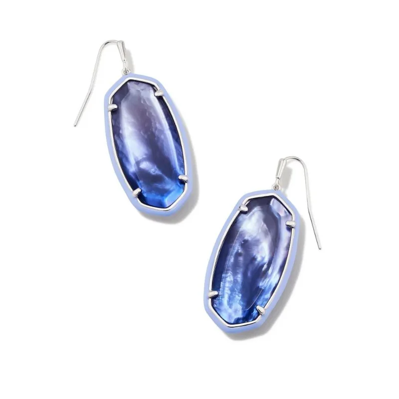 Luxury Drop Earrings for Weddings-Kendra Scott | Elle Silver Enamel Framed Drop Earrings in Dark Lavender Ombre Illusion