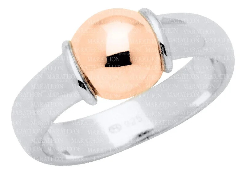 Silver Ring for Women-Genuine Sterling Silver Cape Cod Ring with 14k Rose Gold Bead