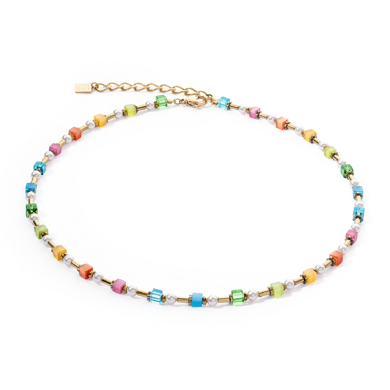 Casual Necklace for Women-Necklace Mini Cubes & Pearls Mix gold-rainbow