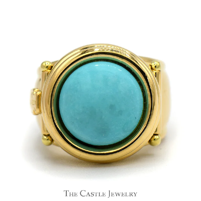 Classic Wedding Ring Set-Round Turquoise Cuff Ring in 18k Yellow Gold