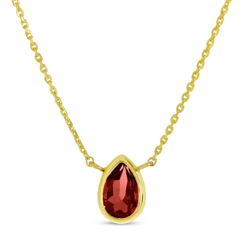 Bridal Necklace for Wedding Day-14K Yellow Gold 6x4mm Pear Shaped Garnet Birthstone Necklace