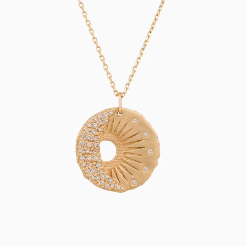 Gold Pendant Necklace-Sun & Moon Medal Necklace