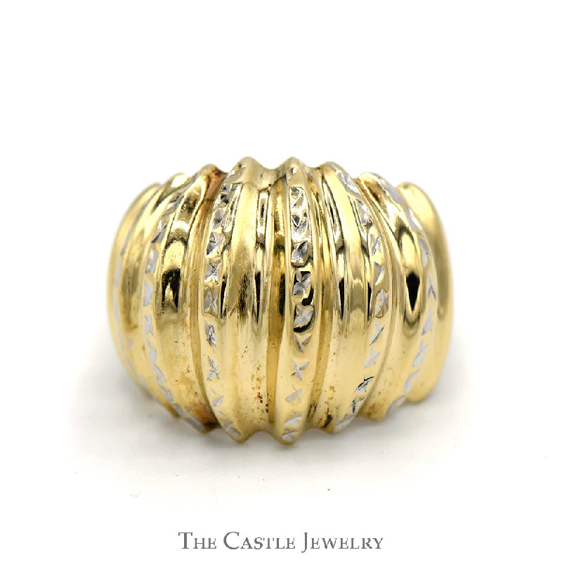 Elegant Silver Ring for Women-Dome Ring With Diamond Cut Design In 10 KT Yellow Gold