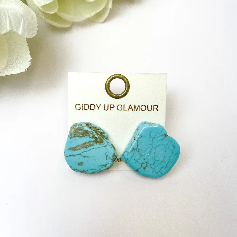 Custom Earrings for Bridesmaids-Turquoise Blue Slab Stud Earrings