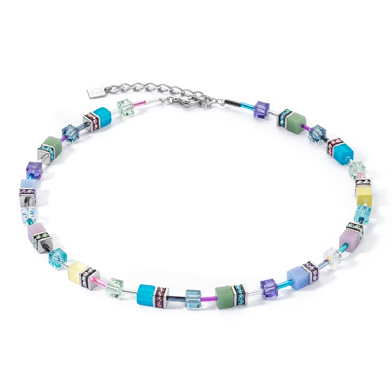 Bridal Necklace with Gemstones-GeoCUBE® Iconic necklace silver-ice pastels