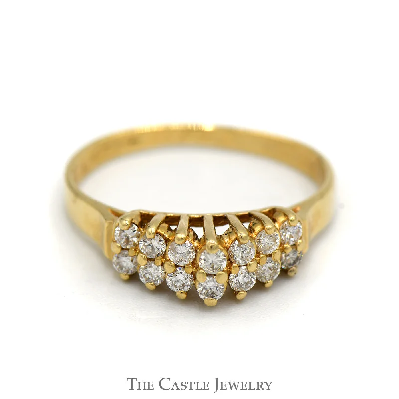 Fashionable Gold Engagement Ring-Tiered Double Row 1/3cttw Diamond Anniversary Band