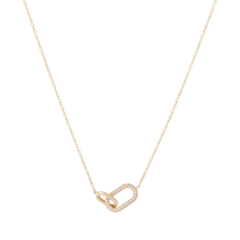 Bridal Pendant Necklace-Single Pave Link Paper Clip Necklace