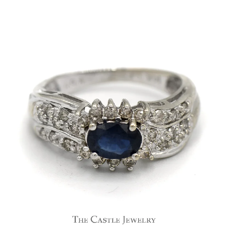 Custom Diamond Band-Oval Sapphire Ring in .33cttw RBC Diamond Accented Mounting