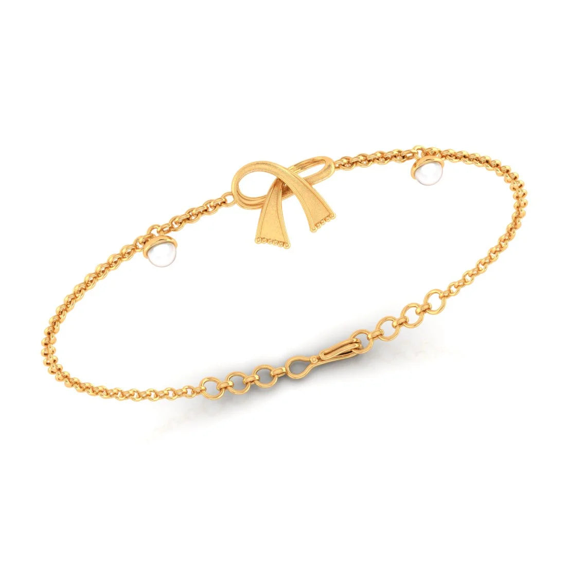 Unique Gold Bracelet with Diamonds-22K (916) Gold Bracelet Ribbon Design With Embedded Pearls