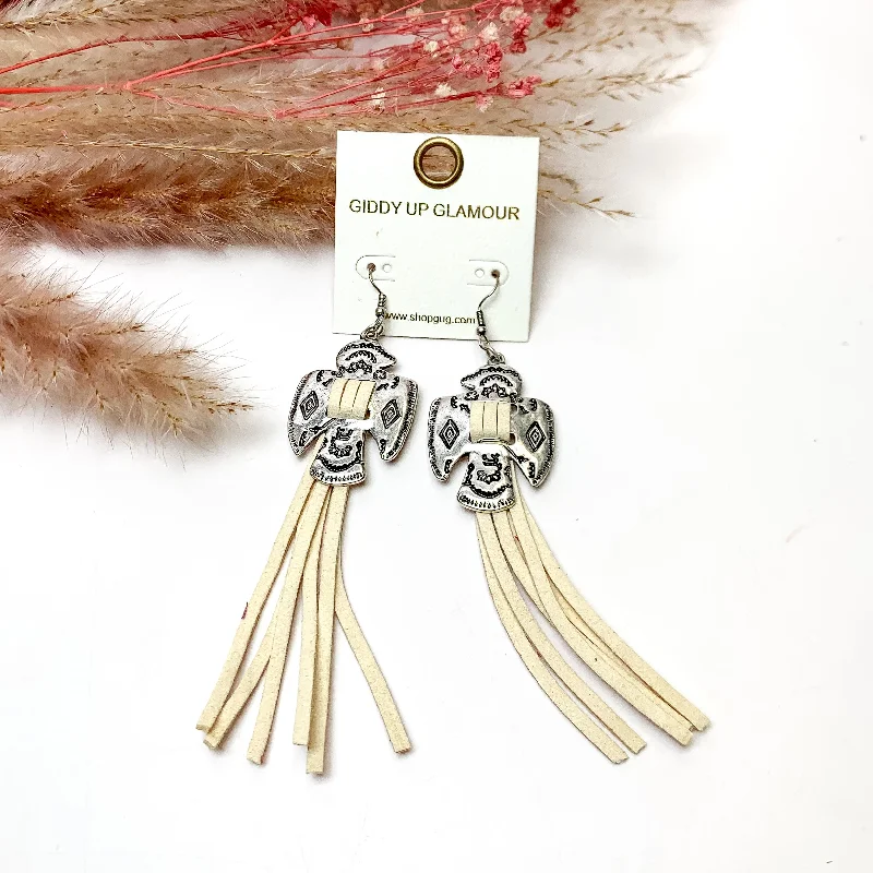 Custom Birthstone Earrings-Thunderbird Tassel Earrings in Ivory