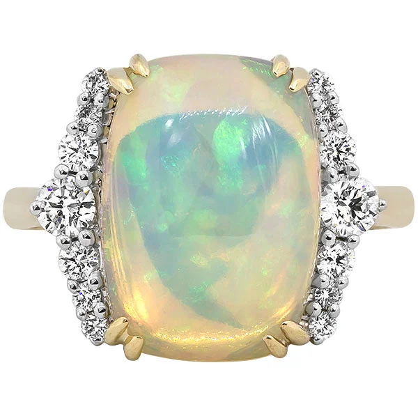 Classic Platinum Wedding Ring-Gems of Distinction Collection's 14k Yellow Gold 3.69ct Ethiopian Opal & .35ctw Diamond Euro Shank Ring