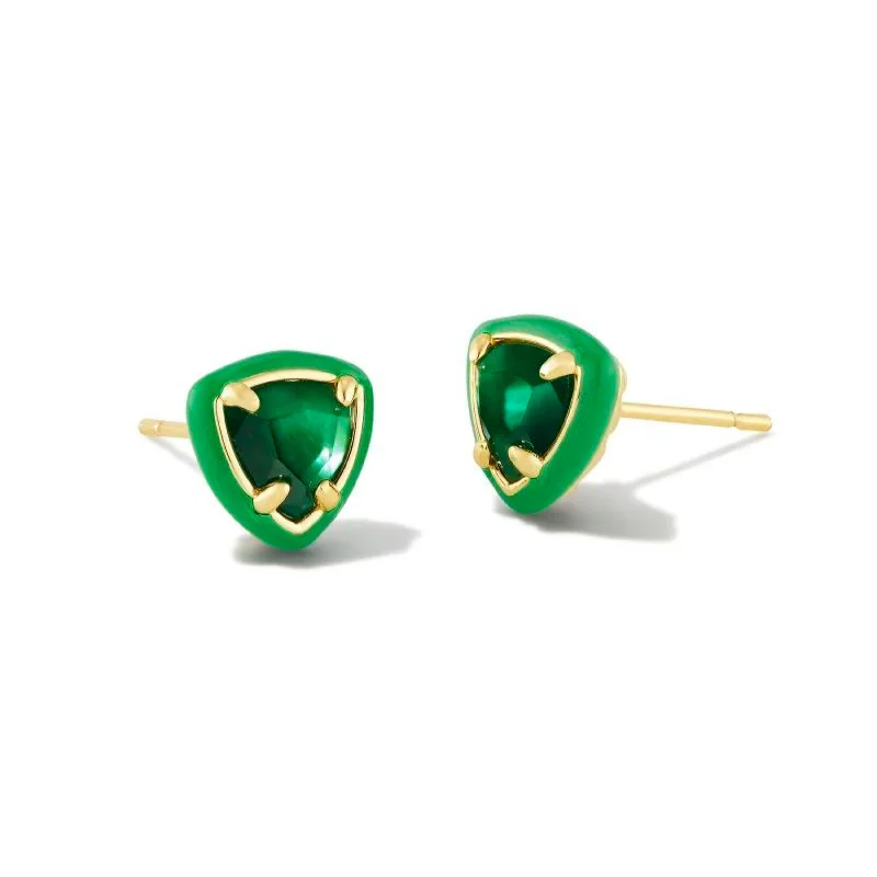 Custom Earrings for Bridesmaids-Kendra Scott | Arden Gold Enamel Framed Stud Earrings in Emerald Illusion