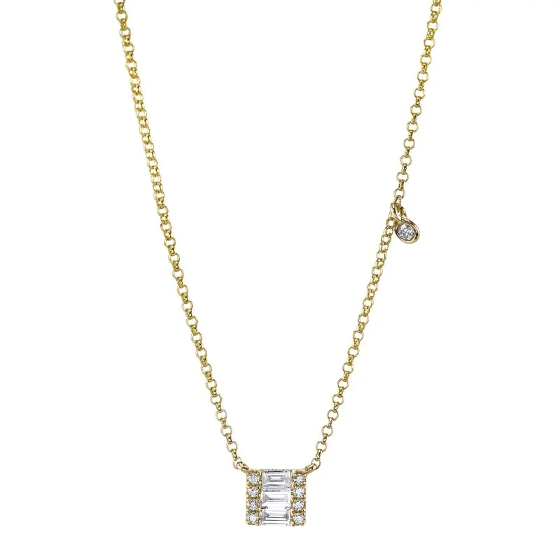 Trendy Necklace for Teens-14K Yellow Gold 0.20ct. Diamond Baguette Pendant Fashion Necklace