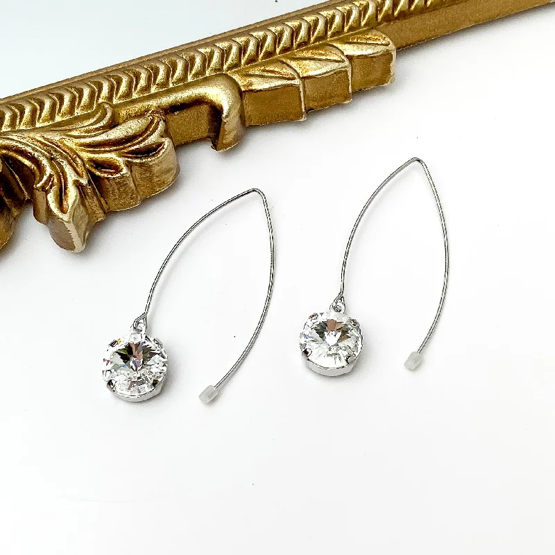 Affordable Gold Earrings-Sorrelli | Nadine Dangle Earrings in Palladium Silver Tone with Round Clear Crystals