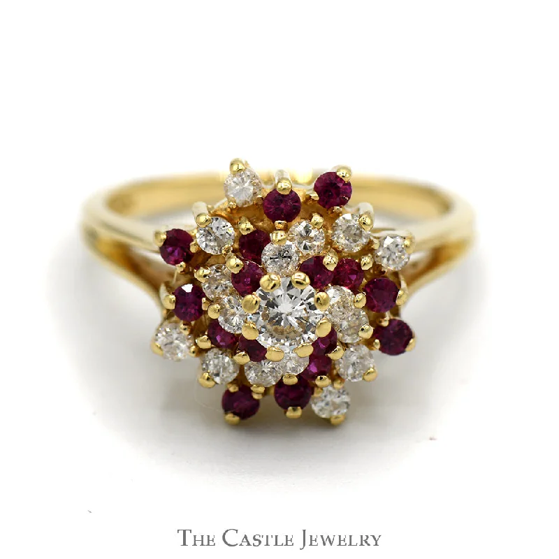 Designer Promise Ring-.50cttw Diamond and Ruby Swirl Ring in 14k Gold