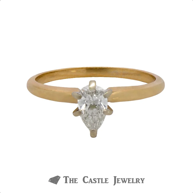 Fashionable Gold Engagement Ring-Pear Cut 1/2 carat Solitaire Engagement Ring in 14K Yellow Gold