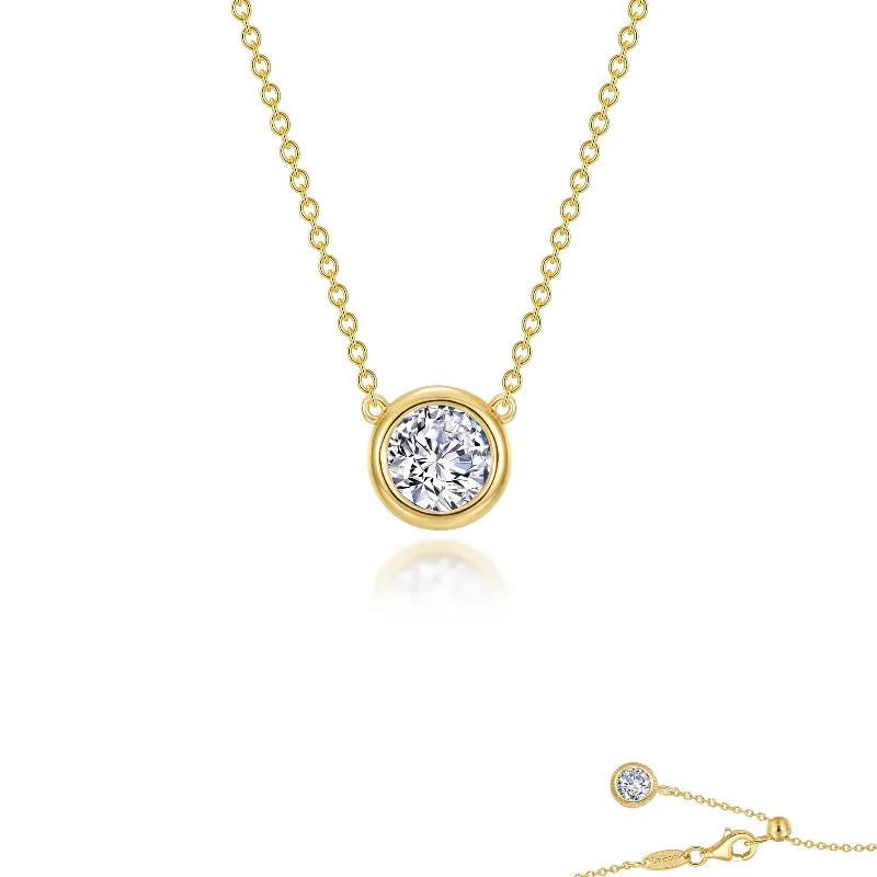 Trendy Gold Necklace-Lafonn Simulated Diamond 0.60ct Bezel Set Solitaire Necklace N0292CLG