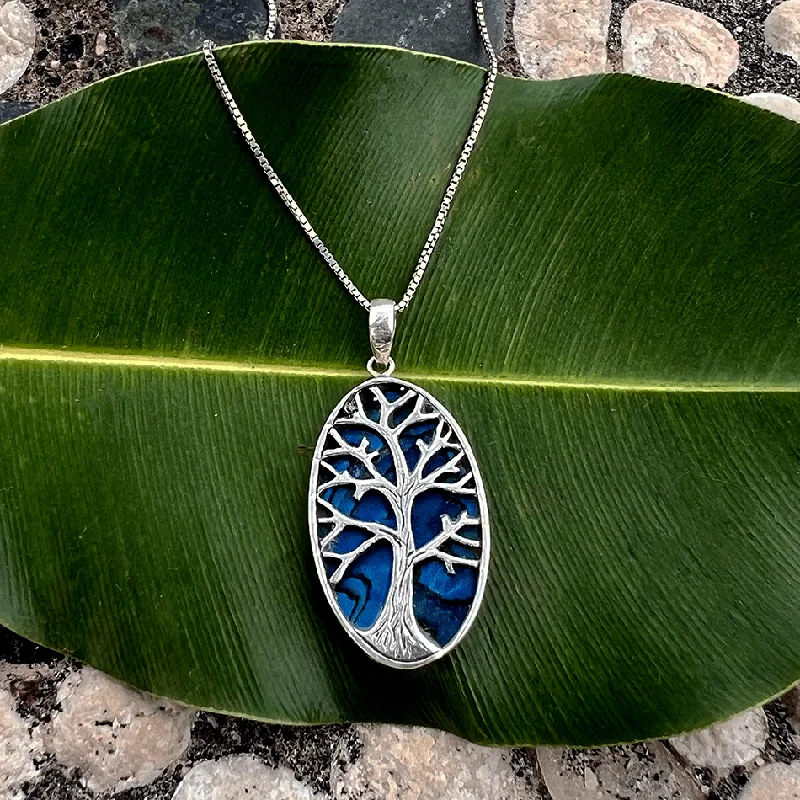 Vintage Pearl Necklace-Pre-order! Blue Abalone Tree Of Life Necklace - Sterling Silver, Indonesia